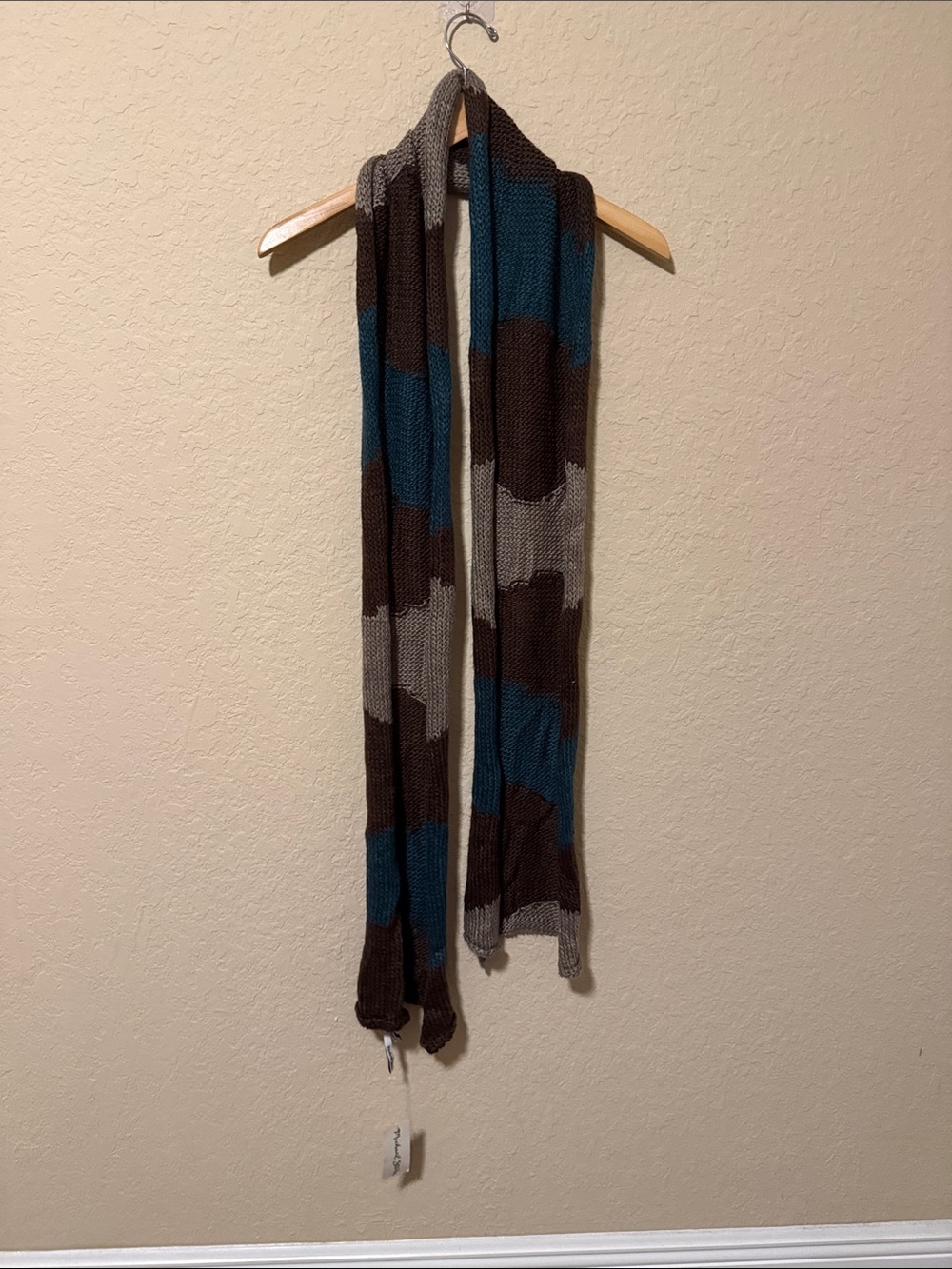 Michael Stars Desert Plateau Teal, Brown & Gray Striped Knit Scarf